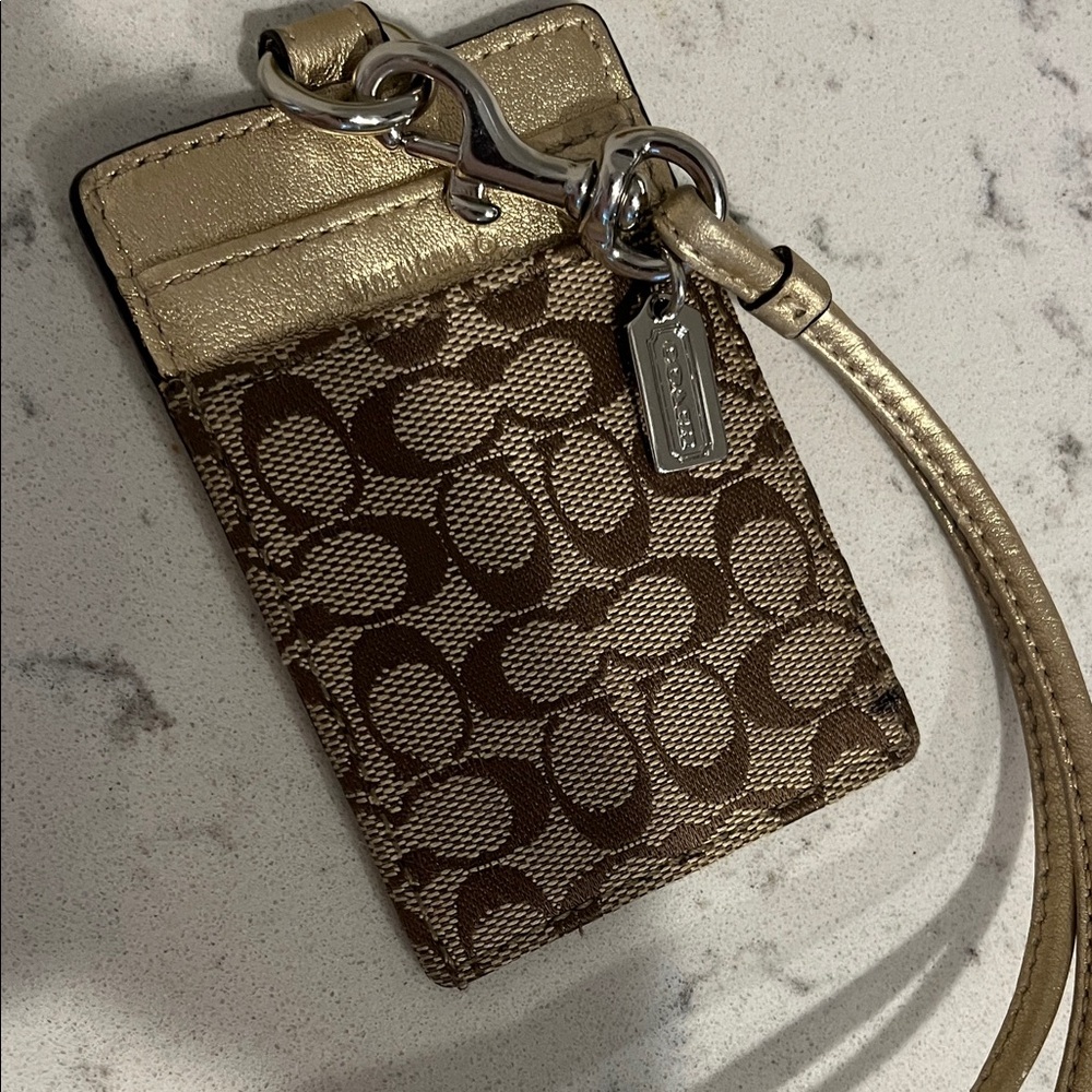 Coach Signature Brown and Gold Card Holder